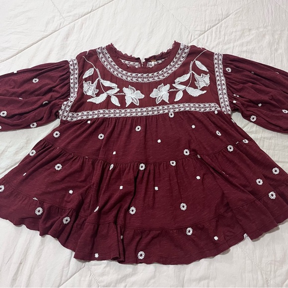 Free People Women’s Edie Tiered Embroidered Boho Top Blouse Size Medium - Picture 2 of 10
